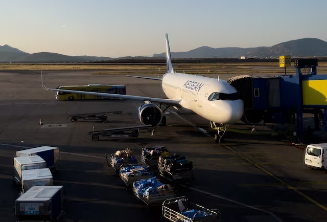 An Airbus A320 of Greek airline Aegean is seen at the Athens Eleftherios Venizelos International Airport in Athens, Greece, June 25, 2025. REUTERS/Denis Balibouse