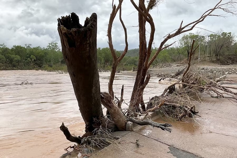 Illustration only: A frame grab from handout video footage released on December 20, 2023 by the Queensland Police Service shows trees pushed up against a damaged bridge on the Mulligan Highway near the northern Australian town of Cooktown, after heavy rainfall. (AFP) Illustration only: A frame grab from handout video footage released on December 20, 2023 by the Queensland Police Service shows trees pushed up against a damaged bridge on the Mulligan Highway near the northern Australian town of Cooktown, after heavy rainfall. (AFP)