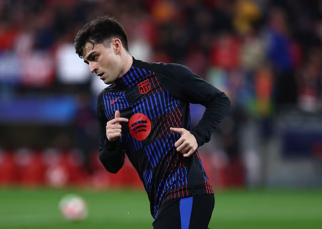 FC Barcelona's Pedri during the warm up before the match. (Reuters) FC Barcelona's Pedri during the warm up before the match. (Reuters)