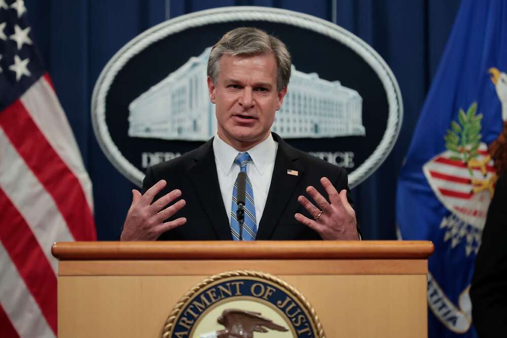 File photo: FBI Director Christopher Wray speaks during a news conference in Washington in November. (Chip Somodevilla/Getty Images/AFP) File photo: FBI Director Christopher Wray speaks during a news conference in Washington in November. (Chip Somodevilla/Getty Images/AFP)