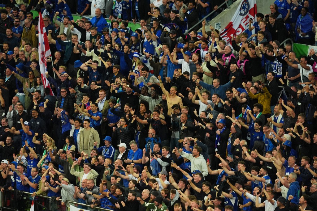 Chelsea fans celebrate after winning the Conference League. (Reuters)