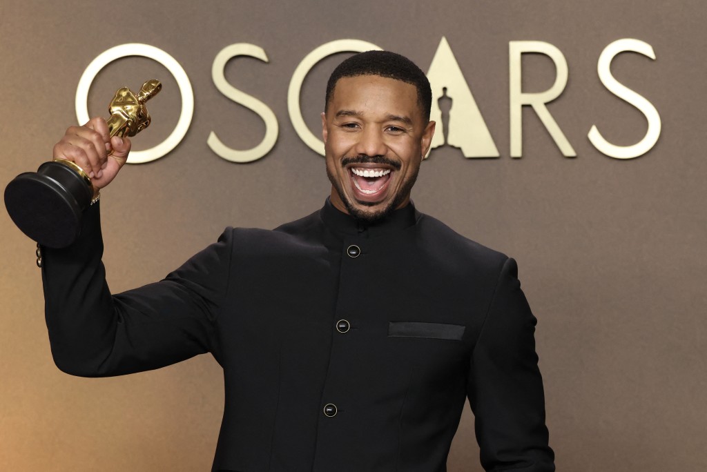 US actor Michael B. Jordan poses in the press room with the Oscar for Best Actor in a Leading Role for "Sinners" during the 98th Annual Academy Awards at the Dolby Theatre in Hollywood, California on March 15, 2026. (AFP)
