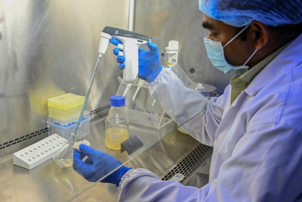 Photo by ARUN SANKAR / AFP  This photograph taken on January 29, 2026 shows a researcher working in the vaccine laboratory of Panacea Biotec, a pharmaceutical company in New Delhi.