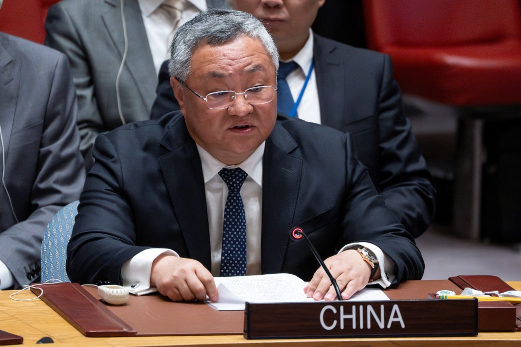 China's Permanent Representative to the UN, Fu Cong, addresses delegates during a meeting of the United Nations Security Council, following U.S attack on Iran's nuclear sites, at UN headquarters in New York City, U.S., June 22, 2025. (Reuters)