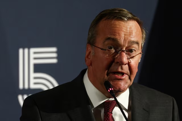 German Defence Minister Boris Pistorius speaks at the joint press conference on the day of the meeting of the European Group of Five Defence Ministers at the Italian Air Force Headquarters in Rome, Italy May 16, 2025. REUTERS/Eloisa Lopez/File Photo 