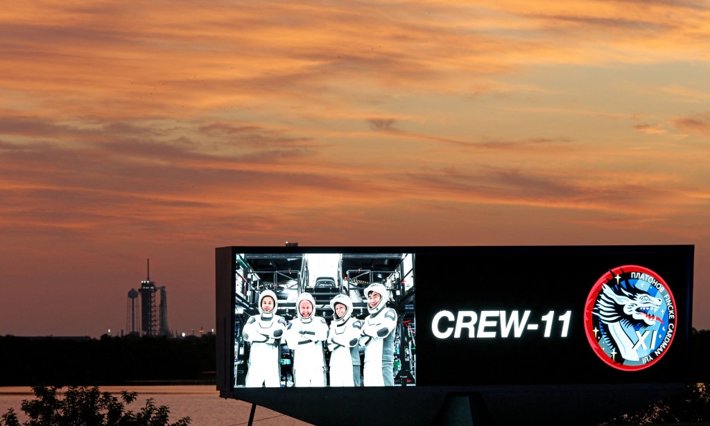 Photo by GREGG NEWTON / AFP  A SpaceX Falcon 9 rocket with the Crew Dragon capsule Endeavour sits on the launch pad at sunrise at Launch Complex 39A at NASA’s Kennedy Space Center in Florida on August 1, 2025.