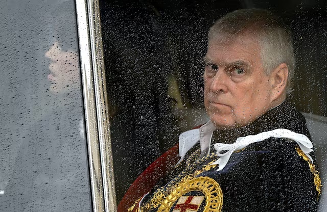 Britain's former prince Andrew leaves Westminster Abbey following the coronation ceremony of Britain's King Charles and Queen Camilla, in London, Britain May 6, 2023. REUTERS/Toby Melville/Pool/File Photo