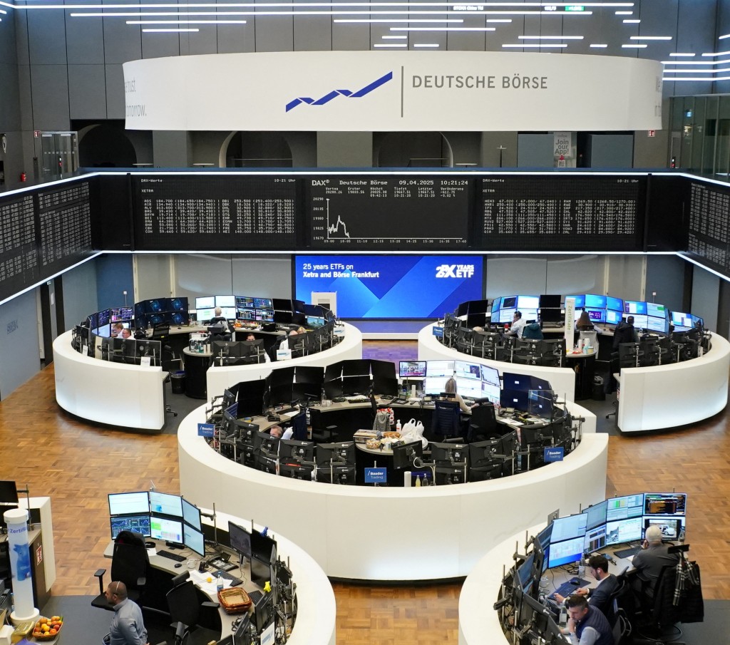 The German share price index DAX graph is pictured at the stock exchange in Frankfurt, Germany, April 9, 2025.   REUTERS/Joachim Herrmann
