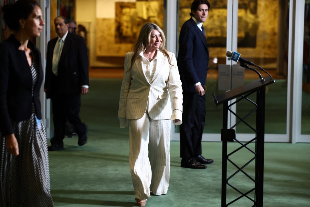 Photo by CHARLY TRIBALLEAU / AFP  Ivonne A-Baki approaches a lectern to speak with reporters following a hearing to be considered as a candidate to the position of Secretary-General of the United Nations at UN headquarters in New York on August 20, 2026.