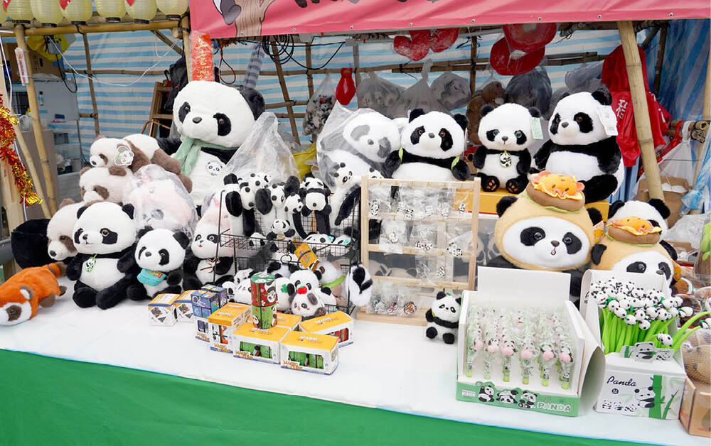 Panda-themed items for sale. Panda-themed items for sale.