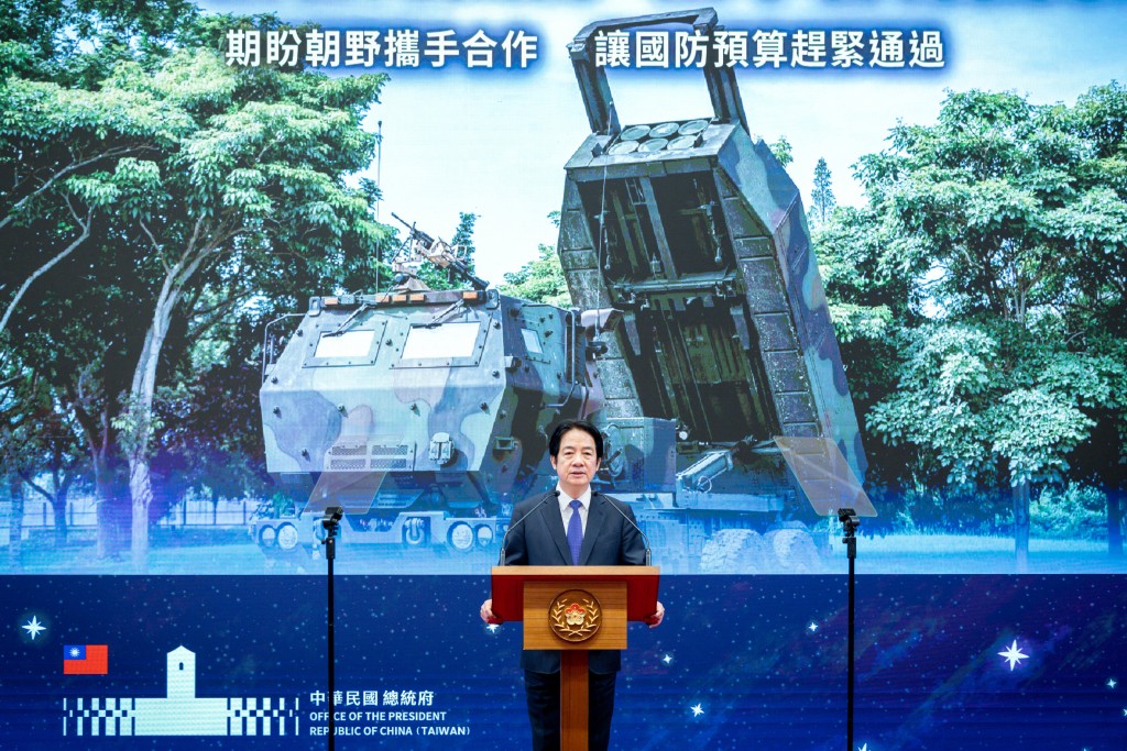 Lai Ching-te delivering a New Year’s Day speech at the presidential hall in Taipei. (AFP)