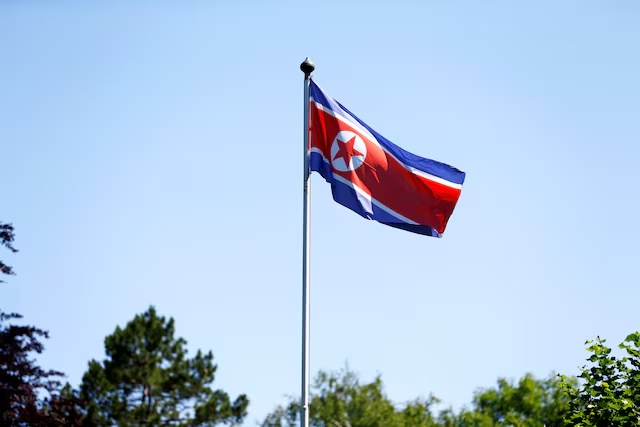 The flag of North Korea is seen in Geneva, Switzerland, June 20, 2017. REUTERS/Pierre Albouy/Files 