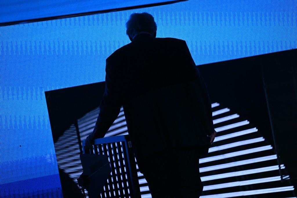 US President Donald Trump leaves after speaking at the American Business Forum at the Kaseya Center in Miami on November 5, 2025. (Photo by Brendan SMIALOWSKI / AFP)