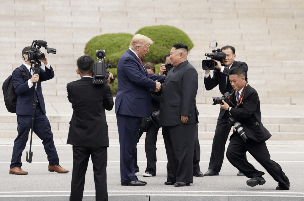 U.S. President Donald Trump meets with North Korean leader Kim Jong Un at the demilitarized zone separating the two Koreas, in Panmunjom, South Korea, June 30, 2019. REUTERS/Kevin Lamarque