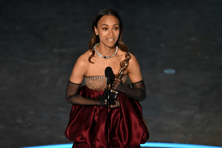Zoe Saldana in Saint Laurent at the Oscars (Patrick T. Fallon) (Patrick T. Fallon/AFP/AFP) Zoe Saldana in Saint Laurent at the Oscars (Patrick T. Fallon) (Patrick T. Fallon/AFP/AFP)