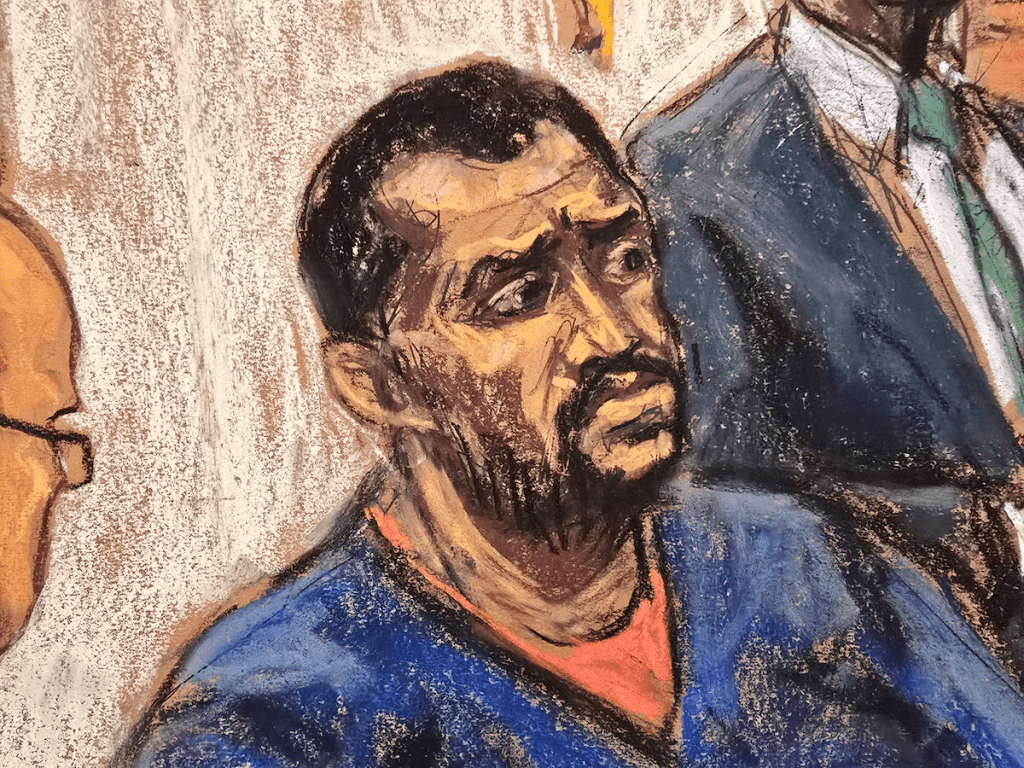 Ecuadorean gang leader Jose Adolfo Macias Villamar, known as "Fito," appears in U.S. federal court on international charges of drug and weapons trafficking in New York, U.S., July 21, 2025 in this courtroom sketch. REUTERS/Jane Rosenberg/File Photo