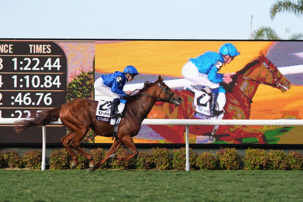 Notable Speech, ridden by William Buick, wins the Breeders' Cup Mile last year. AP