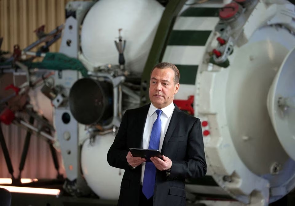 Deputy head of Russia's Security Council Dmitry Medvedev attends a meeting with officials and employees of the military industrial corporation 'Scientific and Production Machine Building Association' in the town of Reutov in the Moscow region, Russia, April 25. (Reuters) Deputy head of Russia's Security Council Dmitry Medvedev attends a meeting with officials and employees of the military industrial corporation 'Scientific and Production Machine Building Association' in the town of Reutov in the Moscow region, Russia, April 25. (Reuters)
