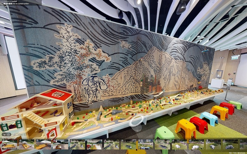 Things Happened on the Island, by Lam Tung-pang. Acrylics, charcoal, pencil, scale model and wooden toys on plywood.