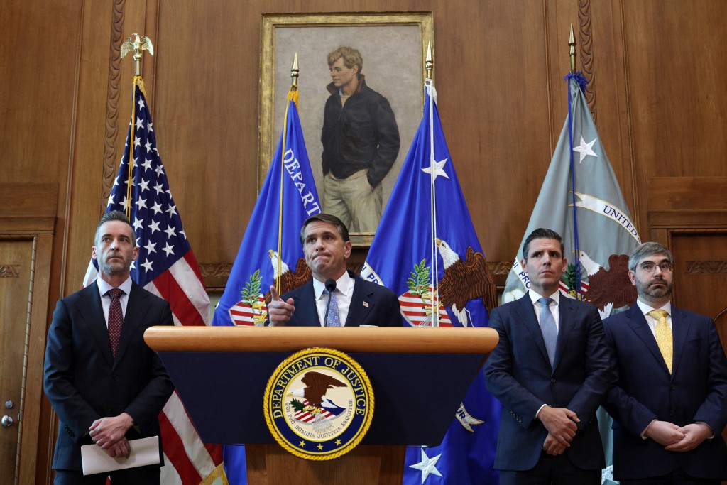 Photo by ALEX WONG / GETTY IMAGES NORTH AMERICA / GETTY IMAGES VIA AFP  U.S. Attorney General Todd Blanche (2nd L) speaks as U.S. Attorney Jamie McDonald (3rd L) for the Southern District of New York and Acting Deputy Executive Associate Director on Homeland Security Investigations Matthew Millhollin (L)