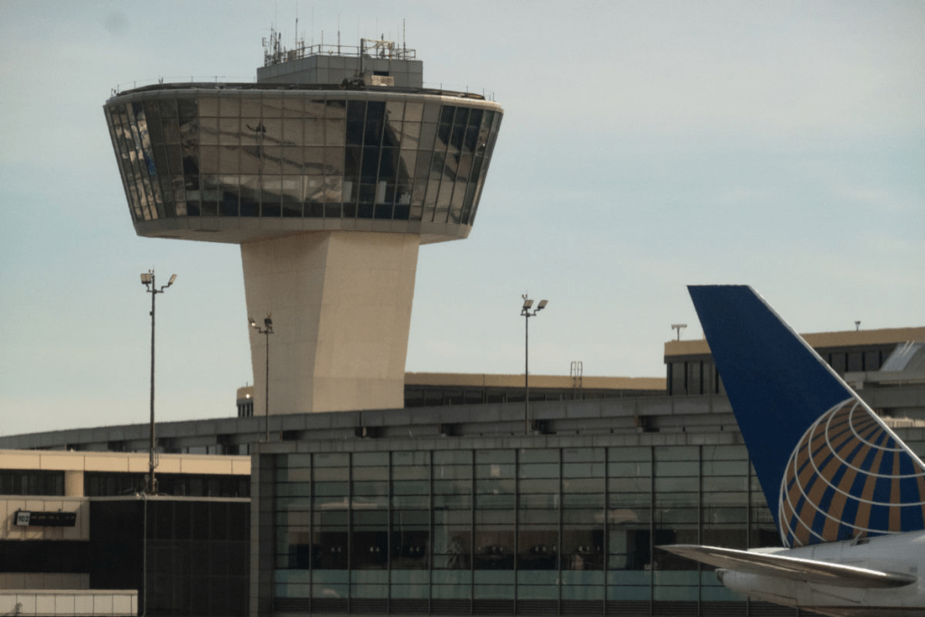 A control tower is seen at Newark Liberty International Airport in Newark, N.J., Monday, May 5, 2025. (AP Photo/Seth Wenig)