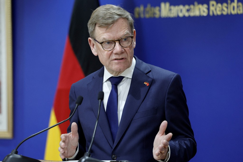 Germany’s Foreign Minister Johann Wadephul speaks during a joint press conference with Morocco’s Minister of Foreign Affairs, following their official meeting in Rabat, on April 30, 2026. (AFP)