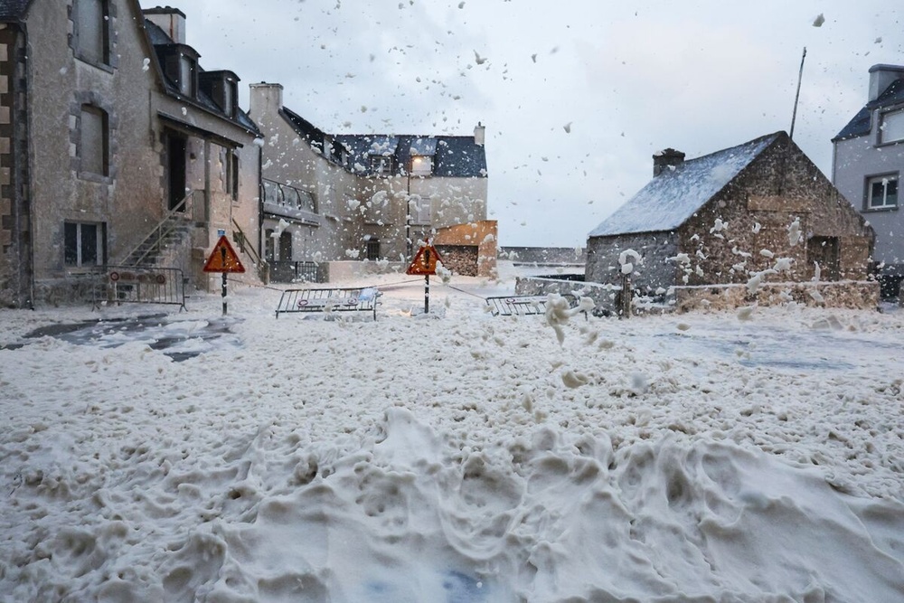 Sea foam is whipped up in Penmarch, western France, on Nov. 2.Photographer: Fred Tanneau/AFP/Getty Images Sea foam is whipped up in Penmarch, western France, on Nov. 2.Photographer: Fred Tanneau/AFP/Getty Images