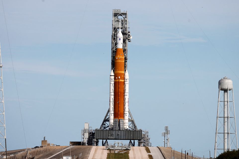 NASA's next-generation moon rocket, the Space Launch System (SLS) rocket with the Orion crew capsule, is readied for launch on pad 39-B, for the unmanned Artemis 1 mission to the Moon, at Cape Canaveral, Florida, U.S. November 15. (Reuters) NASA's next-generation moon rocket, the Space Launch System (SLS) rocket with the Orion crew capsule, is readied for launch on pad 39-B, for the unmanned Artemis 1 mission to the Moon, at Cape Canaveral, Florida, U.S. November 15. (Reuters)