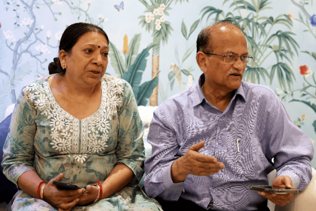 Anshu and Ajay Gupta, parents of Arushi Gupta, 33, an Indian national who went missing while crossing from Nepal into Tibet during a pilgrimage to Mount Kailash, a sacred Hindu site, after deadly flash floods and mudslides struck the region, speak during an interview with Reuters in New Delhi, India, September 10, 2026. REUTERS/Bhawika Chhabra
