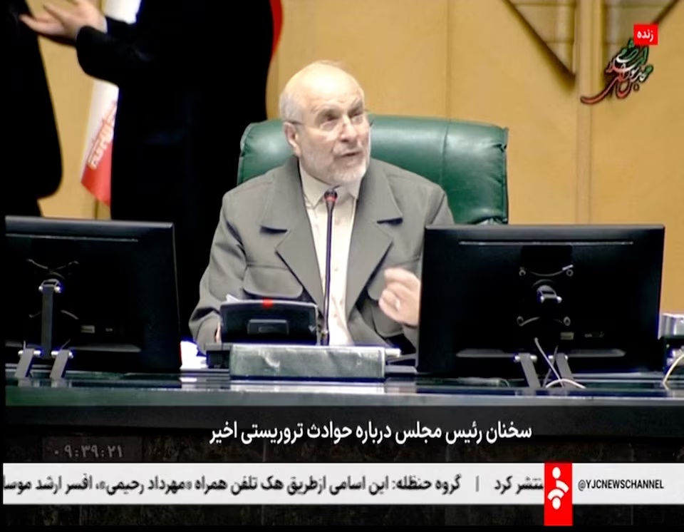  Iran's Parliament Speaker, Mohammad Baqer Qalibaf speaks in parliament about Iran's response to possible U.S. attacks, in Tehran, Iran January 11, 2026, in this screengrab obtained from a video. IRINN/via Reuters TV/Handout via REUTERS/File Photo