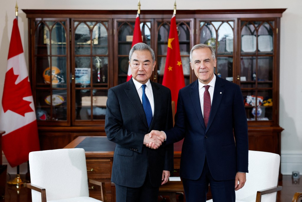 Canadian Prime Minister Mark Carney meets with China’s Minister of Foreign Affairs Wang Yi at his office in Ottawa, Canada, May 29, 2026. (Reuters)