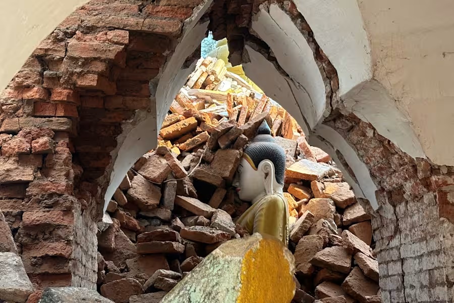Damaged pagoda is seen in the aftermath of Friday's earthquake in Amarapura township, Mandalay, Myanmar, Wednesday, April 2, 2025. (AP Photo) Damaged pagoda is seen in the aftermath of Friday's earthquake in Amarapura township, Mandalay, Myanmar, Wednesday, April 2, 2025. (AP Photo)