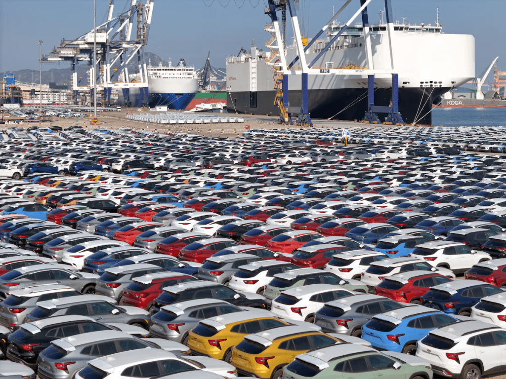 Cars to be exported sit at a terminal in the port of Yantai, Shandong province, China January 10, 2024. China Daily via REUTERS