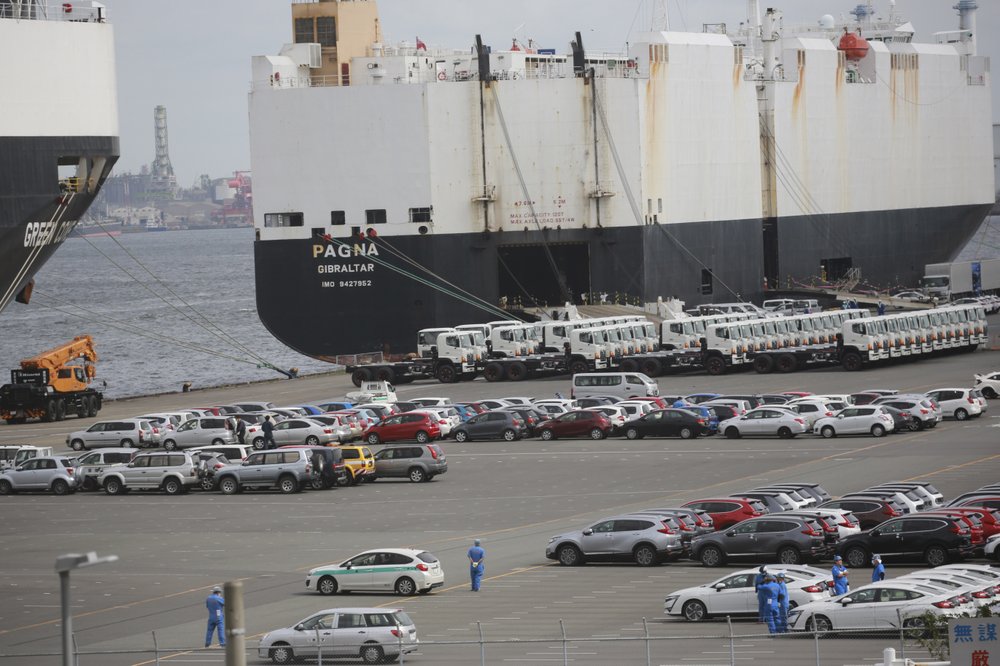 Autos to be loaded for export at Yokohama port, near Tokyo, Tuesday, September 29, 2020. Autos to be loaded for export at Yokohama port, near Tokyo, Tuesday, September 29, 2020.