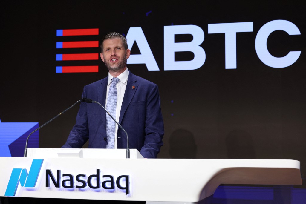 Eric Trump, Co-Founder and Chief Strategy Officer of American Bitcoin Corp., speaks during the the opening bell ceremony at the Nasdaq Market in New York City, U.S., September 16, 2025.  REUTERS