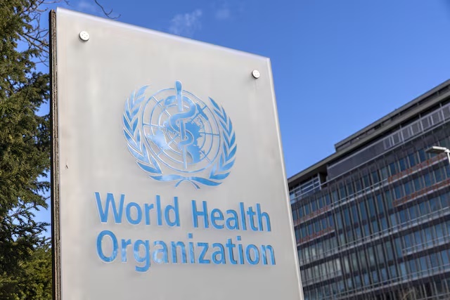 The World Health Organisation (WHO) logo is seen near its headquarters in Geneva, Switzerland, February 2, 2023. REUTERS/Denis Balibouse/File Photo