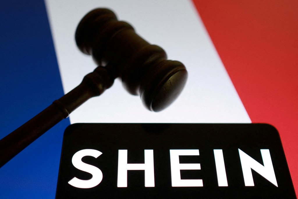 FILE PHOTO: Illustration of Shein logo, court gavel and French flag taken November 5, 2025. REUTERS/Dado Ruvic/Illustration/File Photo