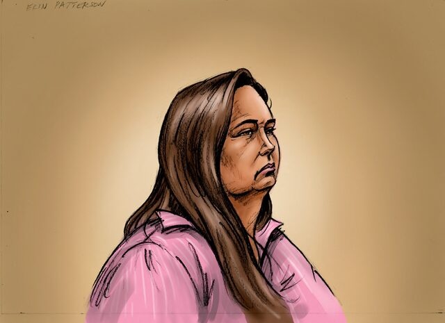 A court sketch shows Erin Patterson at the Latrobe Valley Magistrates Court in Morwell, Australia, April 29, 2025. AAP/via REUTERS