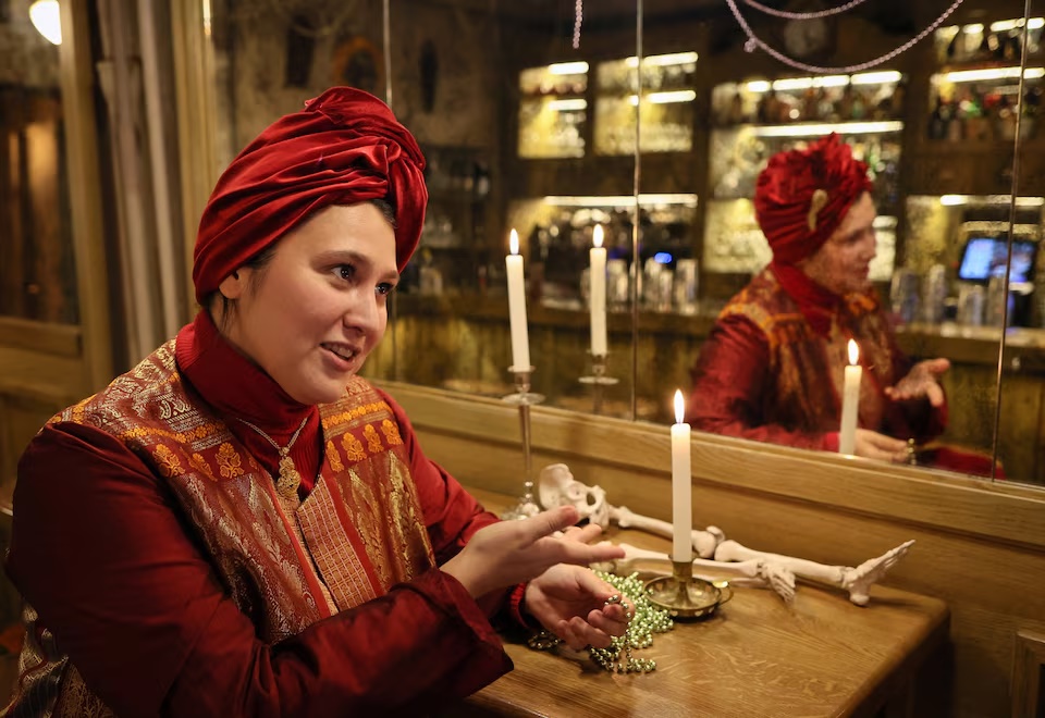 Evgeniya Chassagnard, founder of the voodoo-themed bar Marie Laveau, speaks during an interview in Moscow, Russia February 13, 2026. REUTERS/Shamil Zhumatov