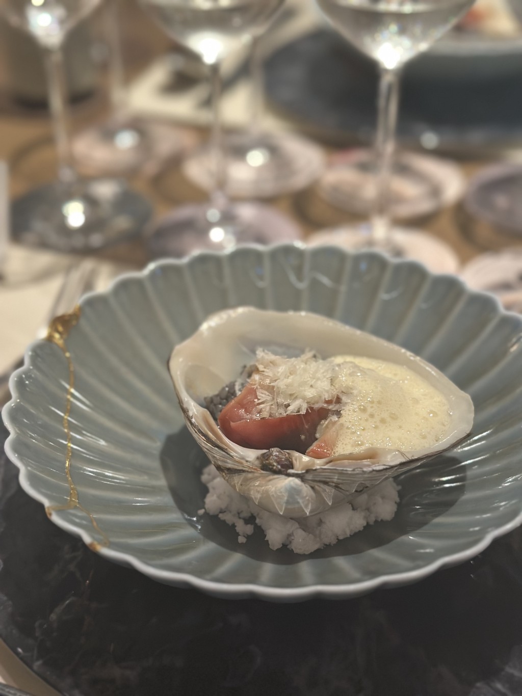 Hokkigai Clam Risotto with Vegetable Mousse.