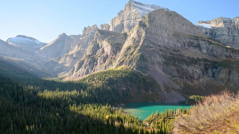 The turquoise water of Grinnell Lake is bathed in sunlight in Glacier National Park, Montana -- but the Grinnell Glacier is melting © JOSH EDELSON / AFP The turquoise water of Grinnell Lake is bathed in sunlight in Glacier National Park, Montana -- but the Grinnell Glacier is melting © JOSH EDELSON / AFP