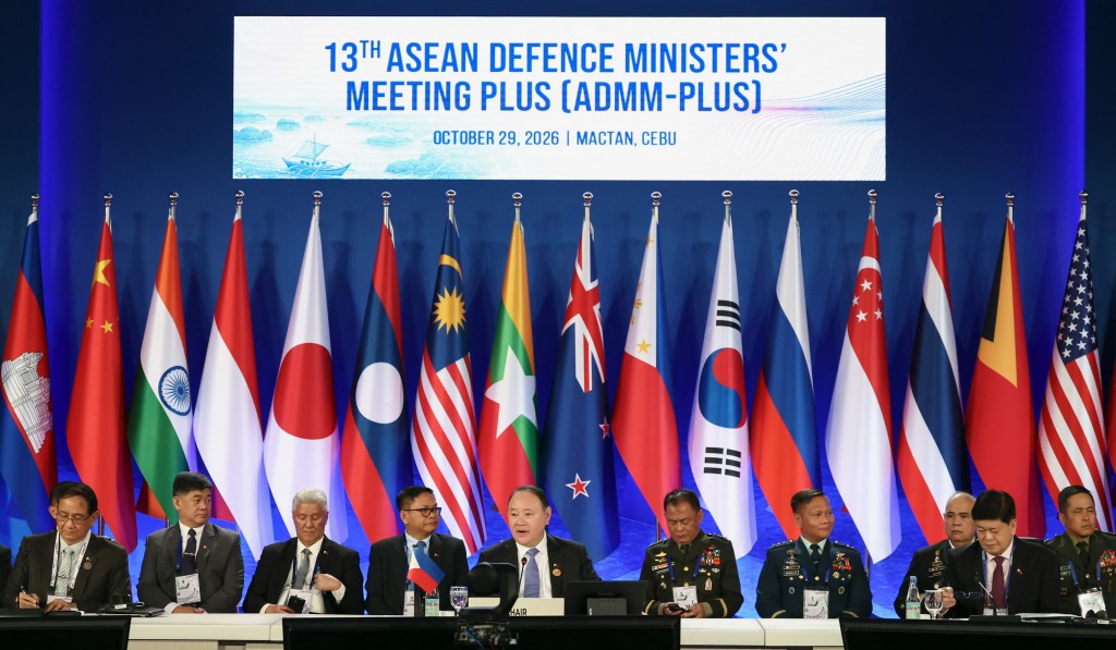 Philippines Defence Secretary Gilberto Teodoro (C) delivers his opening remarks during the 13th ASEAN Defence Ministers’ Meeting-Plus (ADMM-Plus) in Cebu on October 29, 2026. (Photo by ELOISA LOPEZ / POOL / AFP)