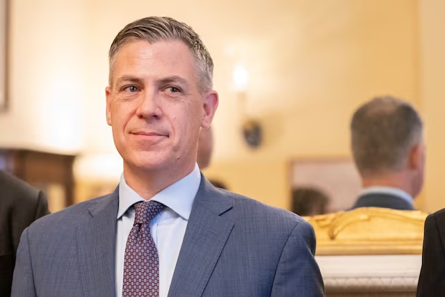 Senator-elect Jim Banks (R-IN) meets with Senate Minority Leader Mitch McConnell (R-KY) (not pictured) along with other incoming Republican Senators at the U.S. Capitol House in Washington, U.S., November 12, 2024. REUTERS/Nathan Howard