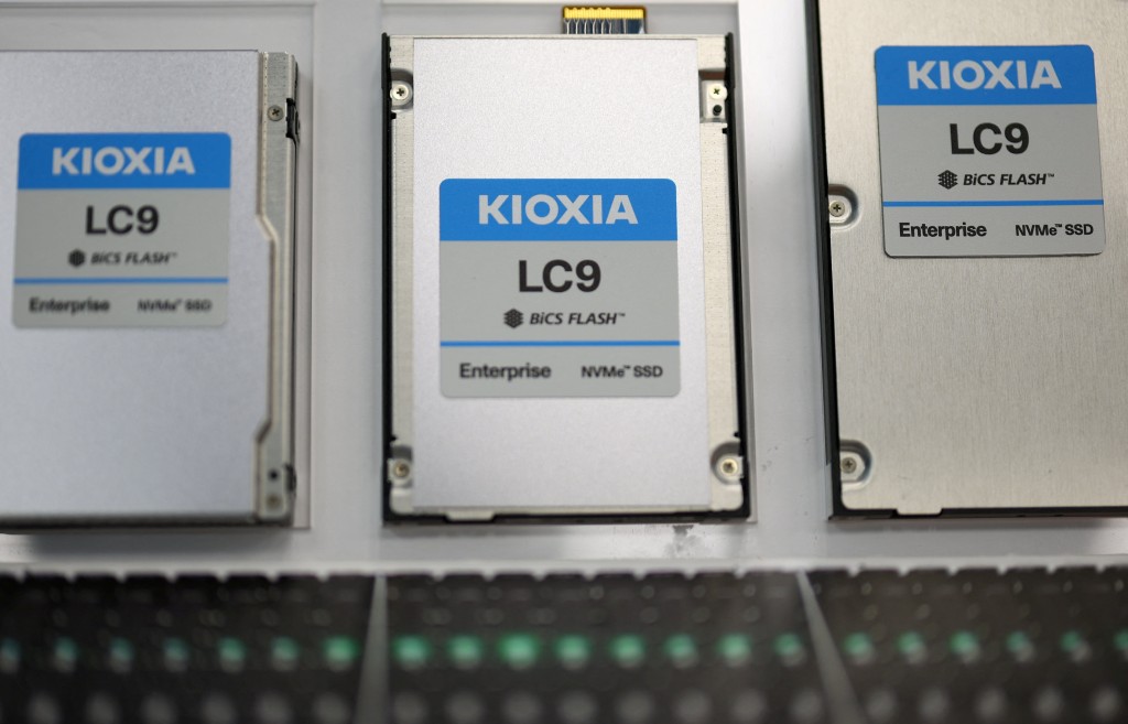 Kioxia's LC9 series Enterprise SSD on display during the company's technical and product briefing on the release of the next-generation AI infrastructure at the company headquarters in Tokyo, Japan, September 3, 2026.  REUTERS/Issei Kato