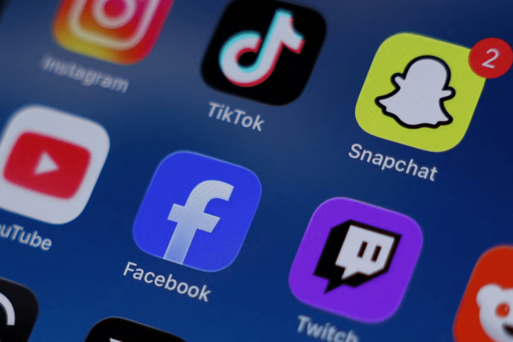 Instagram, TikTok, Snapchat, YouTube, Facebook, Twitch and Reddit applications are displayed on a mobile phone ahead of new law banning social media for users under 16 in Australia, in this picture illustration taken on December 9, 2025. REUTERS/Hollie Adams/Illustration/File Photo 