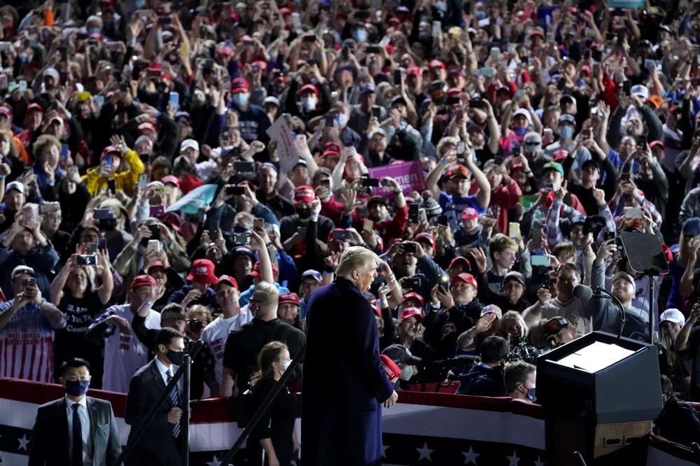 President Donald Trump arrives to speak at a campaign rally at Des Moines International Airport, Wednesday. President Donald Trump arrives to speak at a campaign rally at Des Moines International Airport, Wednesday.