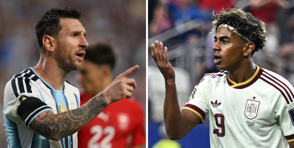 Photo by ODD ANDERSEN / AFP. This combination of file photos created on July 16, 2026, shows Argentina's forward #10 Lionel Messi in Kansas City on July 11, 2026 (L); and Spain's forward #19 Lamine Yama in Arlington on July 14, 2026.