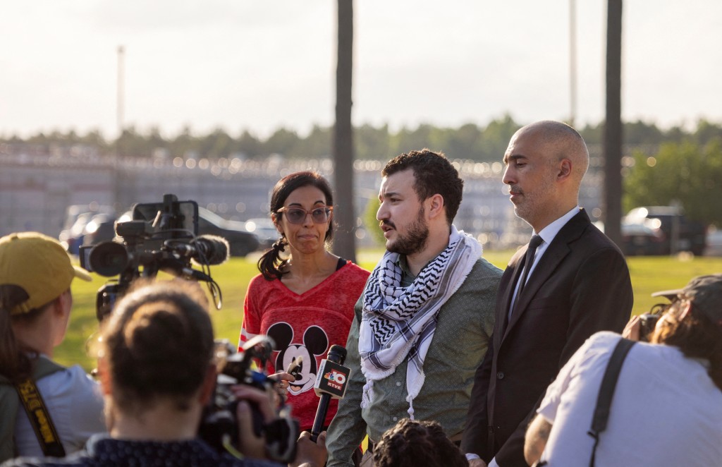 Columbia University graduate Mahmoud Khalil speaks to media after being released from immigration custody in Jena, Louisiana, U.S. June 20, 2025. (Reuters)