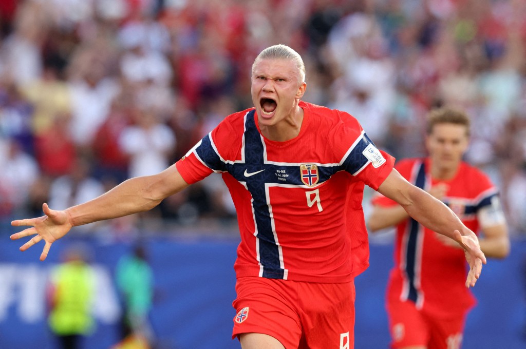 Norway's Erling Haaland celebrates scoring their first goal (Reuters)