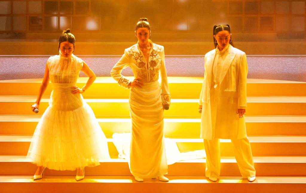 Rei Ami, EJAE, and Audrey Nuna from KPop Demon Hunters perform on stage during the Oscars show at the 98th Academy Awards in Hollywood, Los Angeles, California, U.S., March 15, 2026. (Reuters)